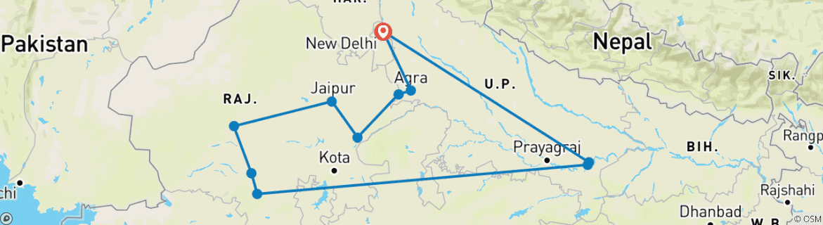 Karte mit der Reiseroute