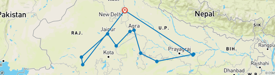 Karte mit der Reiseroute