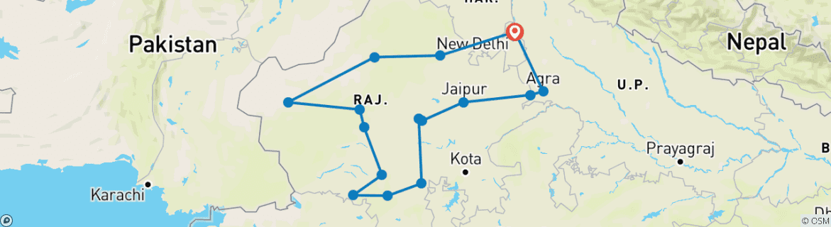 Karte mit der Reiseroute