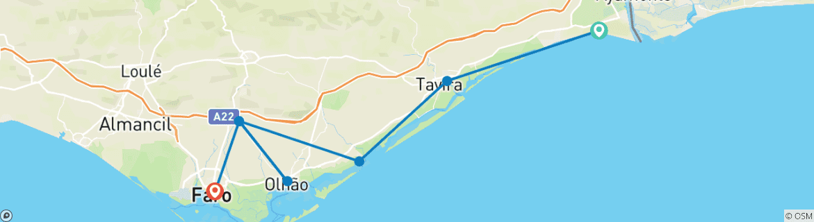 Image d'une carte montrant l'itinéraire du circuit