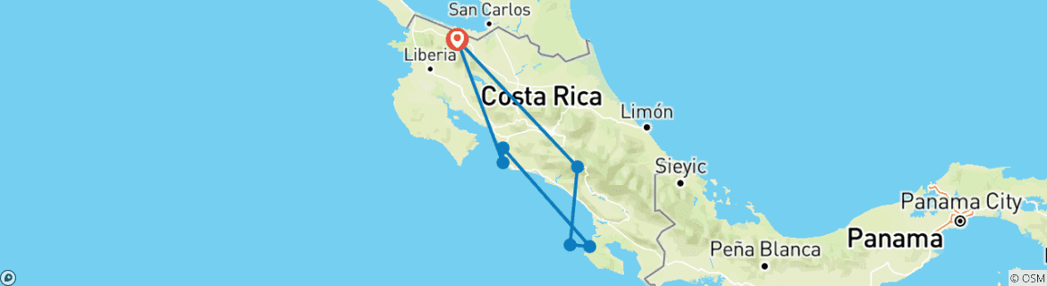 Image d'une carte montrant l'itinéraire du circuit