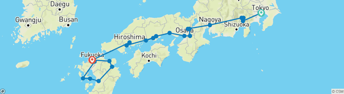 Kaart van Contrasten van Japan en het eiland Kyushu