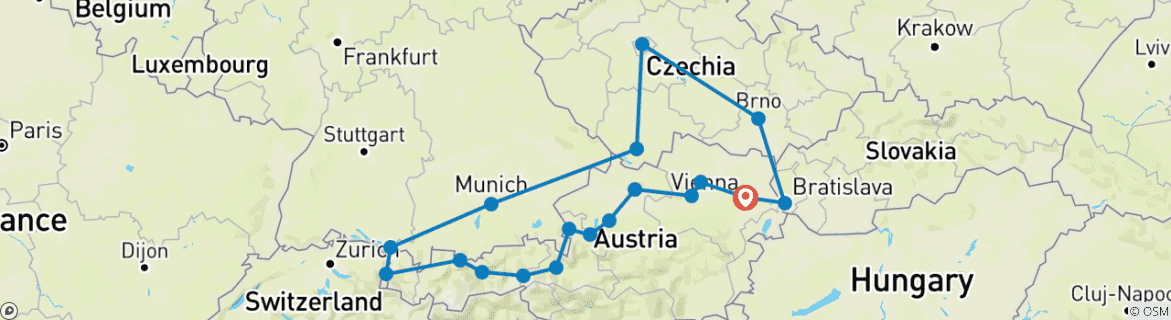Carte du circuit Total Autriche, Bavière et Tchécoslovaquie
