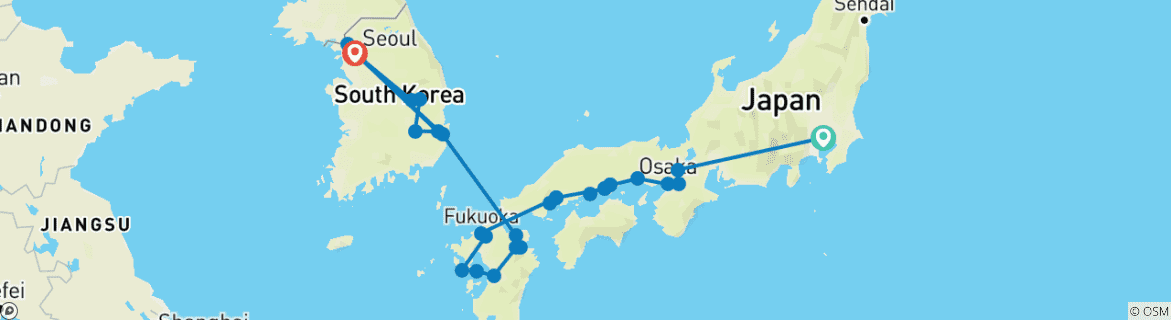 Foto van een kaart met de route van de rondreis