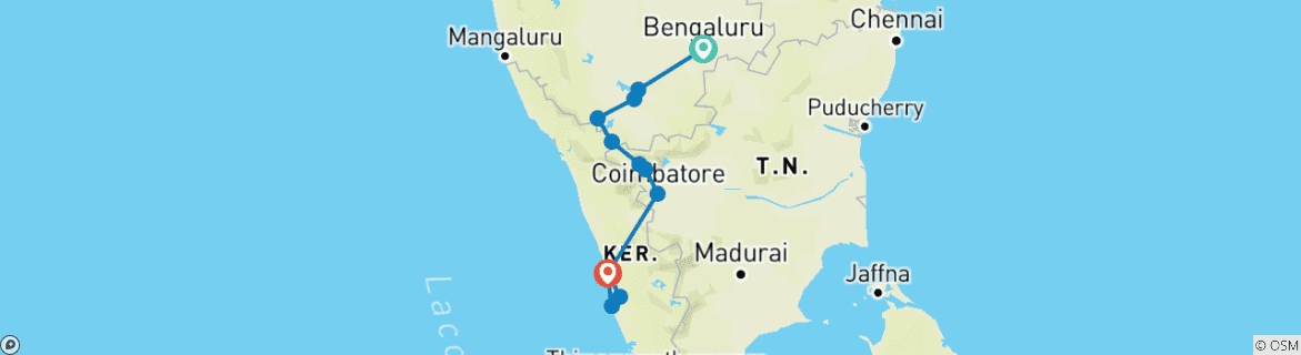 Karte mit der Reiseroute