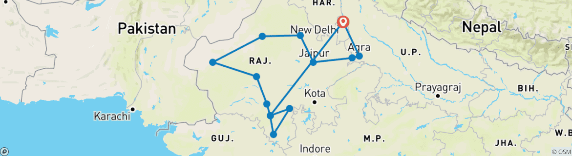 Karte mit der Reiseroute