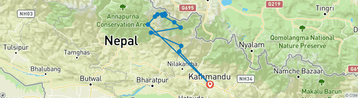 Foto van een kaart met de route van de rondreis