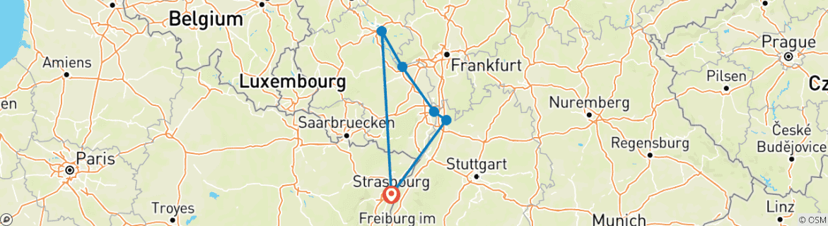 Image d'une carte montrant l'itinéraire du circuit