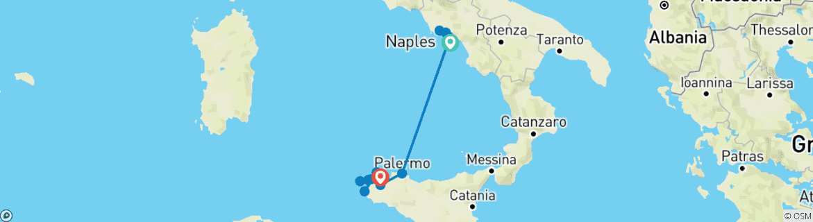 Image d'une carte montrant l'itinéraire du circuit