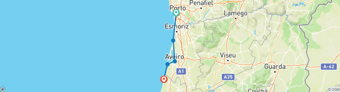 Karte mit der Reiseroute