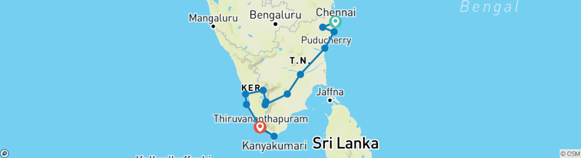 Karte mit der Reiseroute