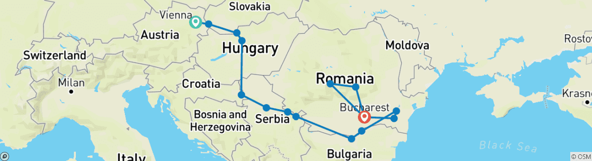 Image d'une carte montrant l'itinéraire du circuit