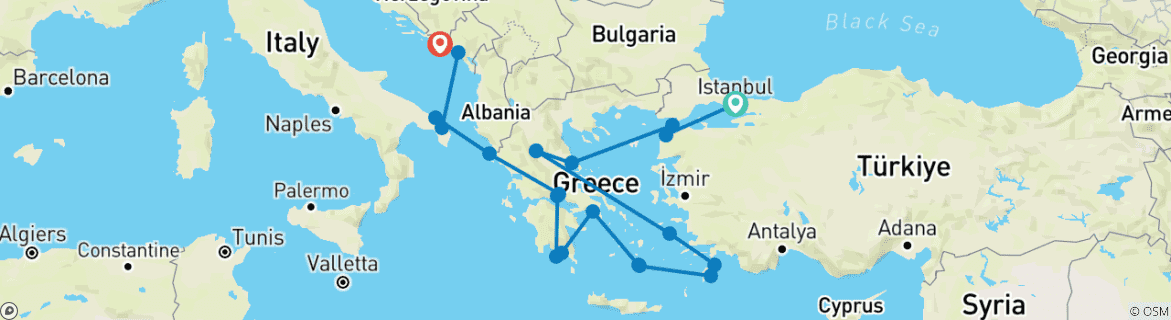 Image d'une carte montrant l'itinéraire du circuit