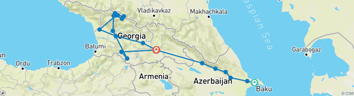 Karte mit der Reiseroute