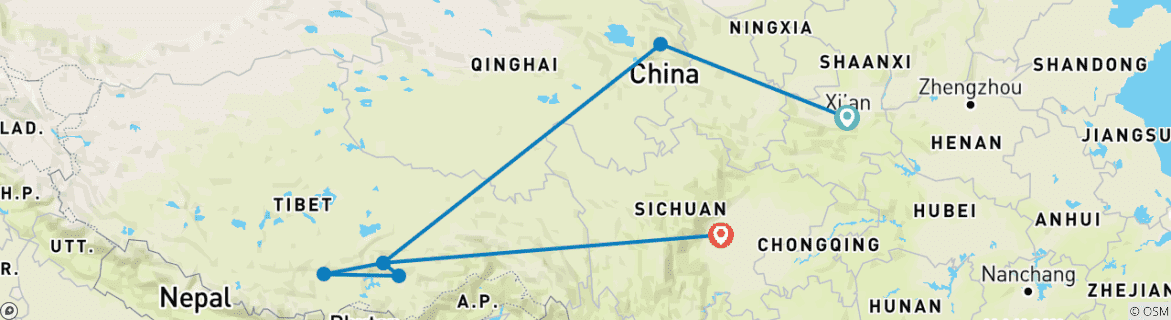 Image of a map showing the route of the tour