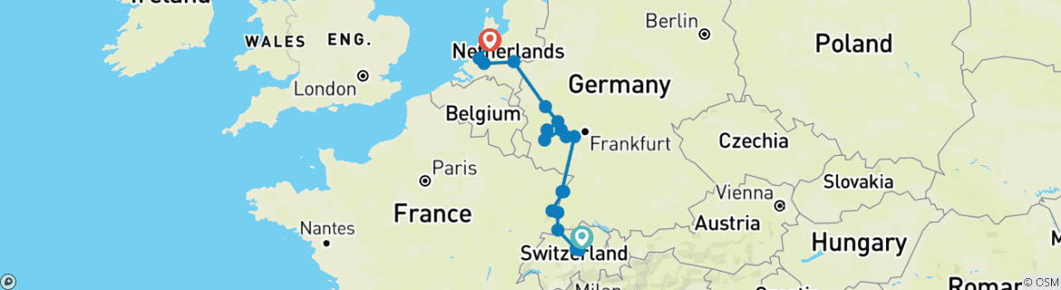 Image d'une carte montrant l'itinéraire du circuit