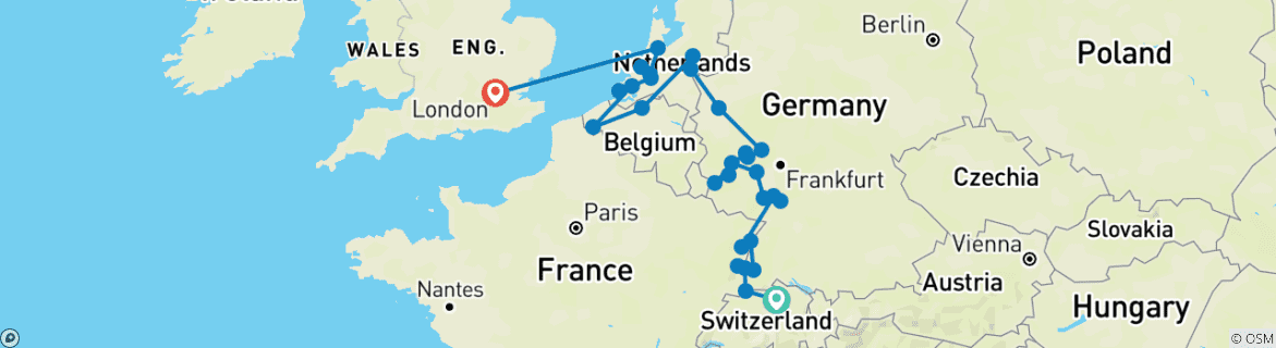 Foto van een kaart met de route van de rondreis