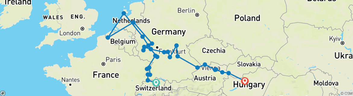 Image d'une carte montrant l'itinéraire du circuit