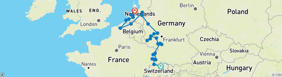 Image d'une carte montrant l'itinéraire du circuit