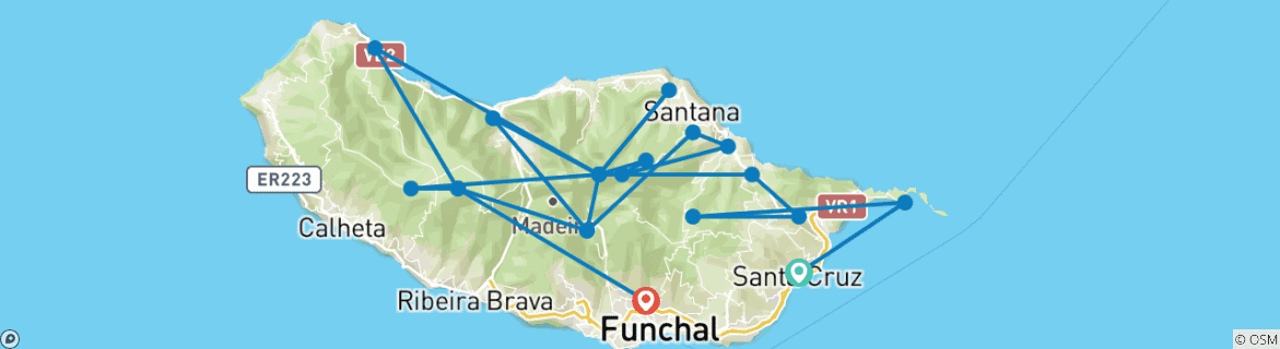 Mapa de Aventura en la isla de Madeira (13 días)