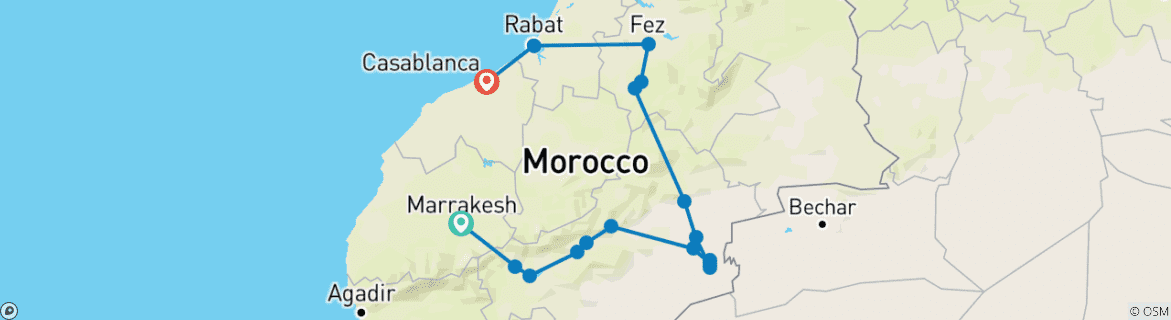 Image d'une carte montrant l'itinéraire du circuit