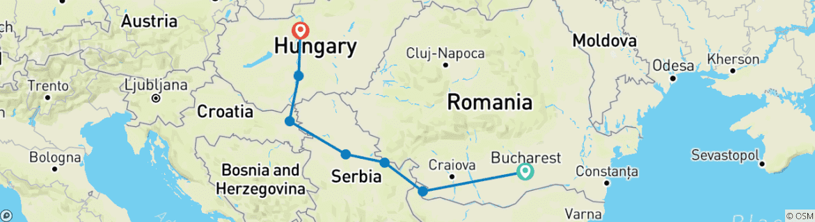 Image of a map showing the route of the tour