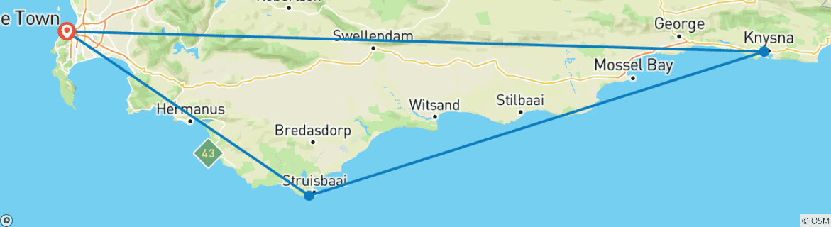 Image d'une carte montrant l'itinéraire du circuit