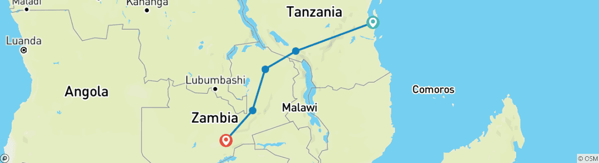 Image of a map showing the route of the tour