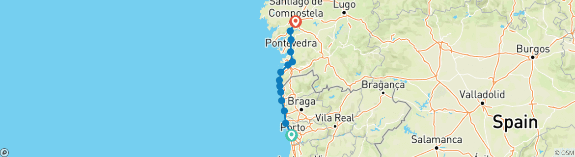 Foto van een kaart met de route van de rondreis