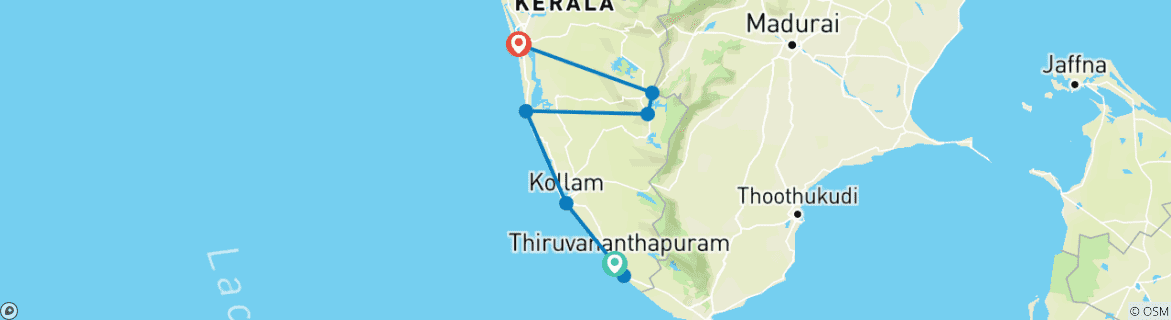 Image of a map showing the route of the tour