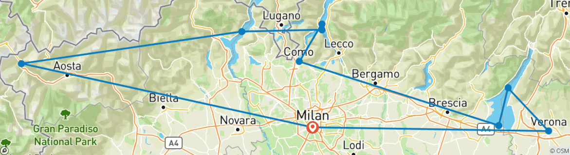 Image d'une carte montrant l'itinéraire du circuit