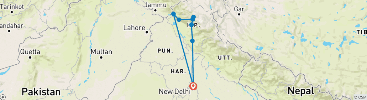Kaart van Grote Himachal Reizen door G Ervaringen