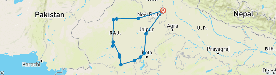 Foto van een kaart met de route van de rondreis