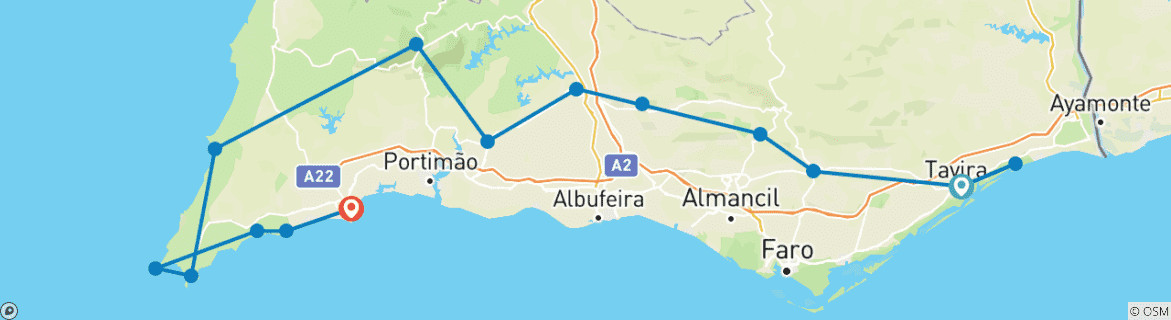 Karte mit der Reiseroute