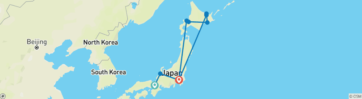 Image of a map showing the route of the tour