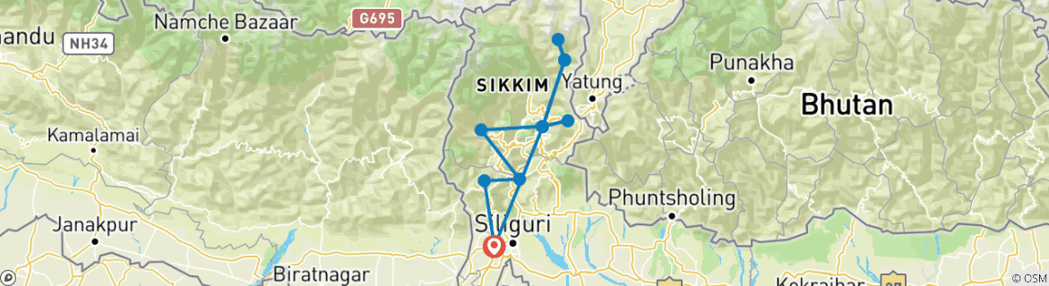 Karte mit der Reiseroute