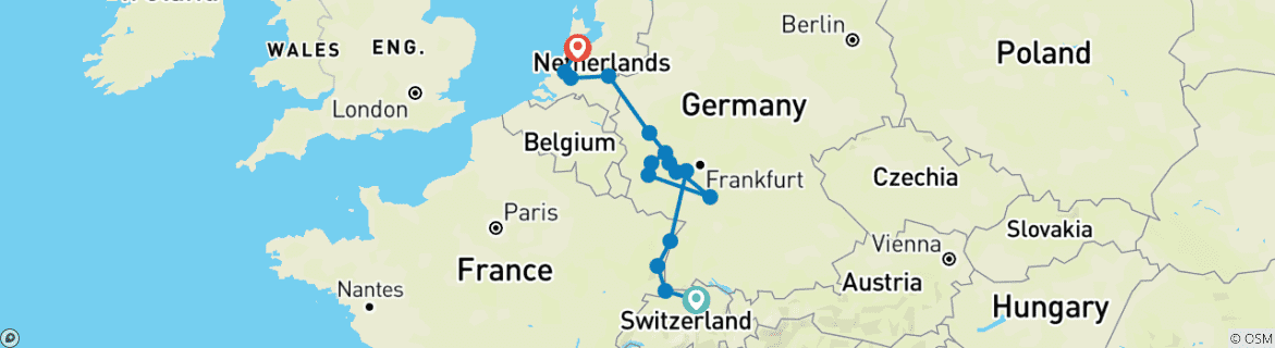 Image d'une carte montrant l'itinéraire du circuit