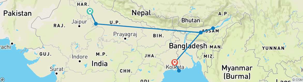 Karte mit der Reiseroute