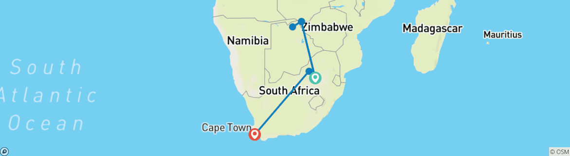 Foto van een kaart met de route van de rondreis