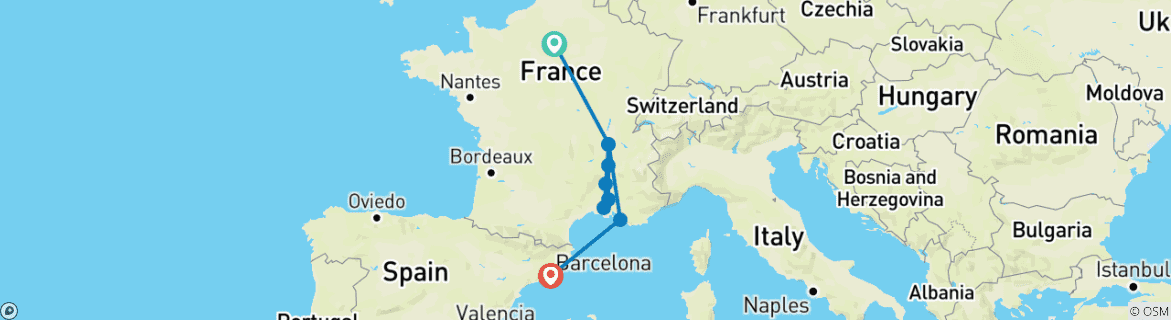 Image d'une carte montrant l'itinéraire du circuit