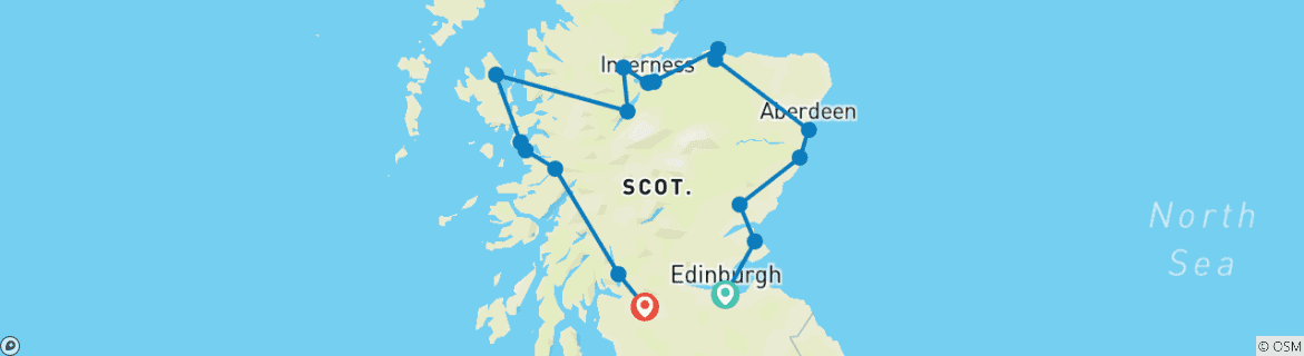 Karte mit der Reiseroute