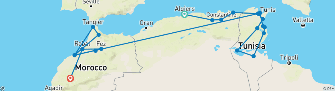 Image d'une carte montrant l'itinéraire du circuit