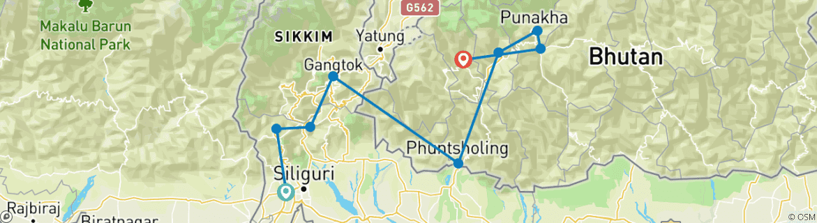 Foto van een kaart met de route van de rondreis