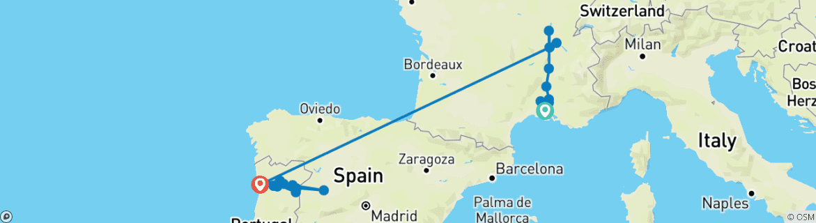 Image d'une carte montrant l'itinéraire du circuit