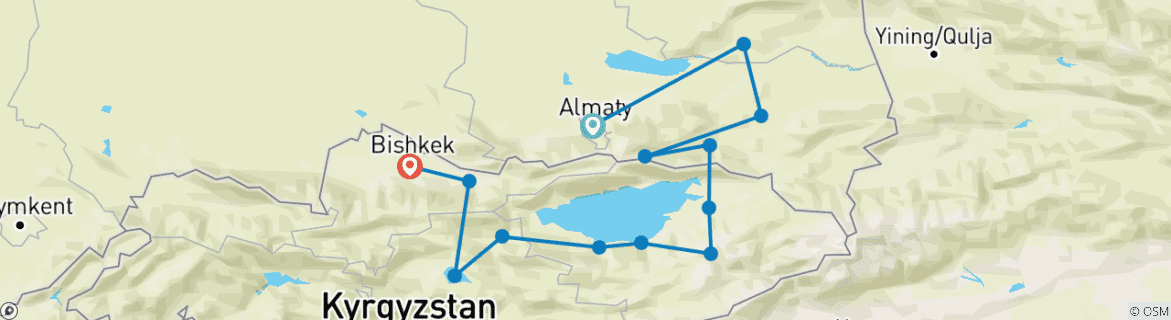 Image of a map showing the route of the tour
