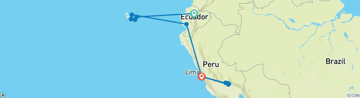 Image of a map showing the route of the tour