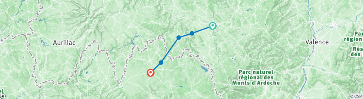 Map of Le Puy Camino - Le Puy to Aumont