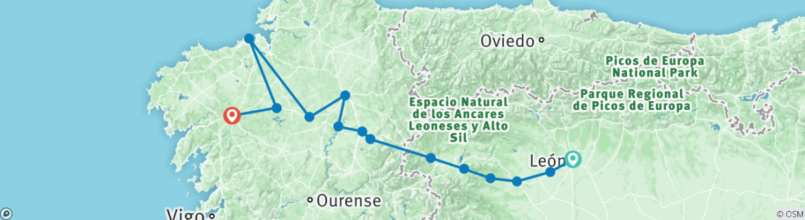camino de santiago from leon map