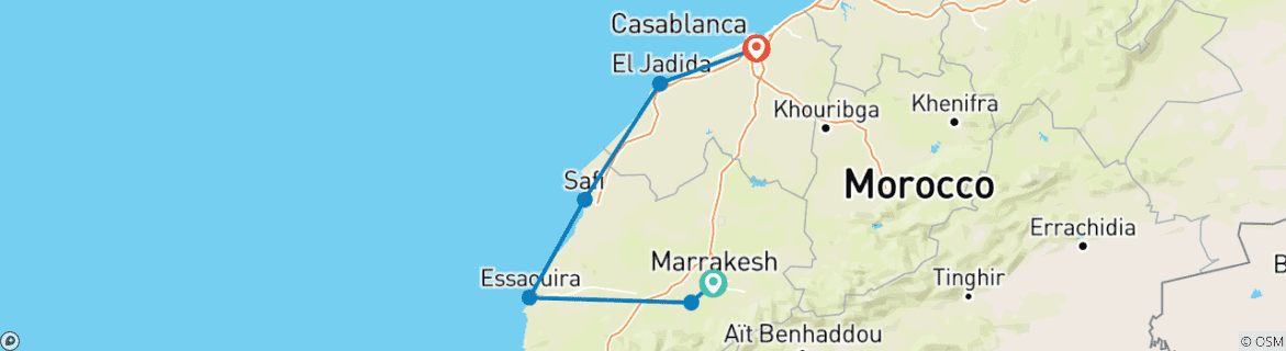 Foto van een kaart met de route van de rondreis