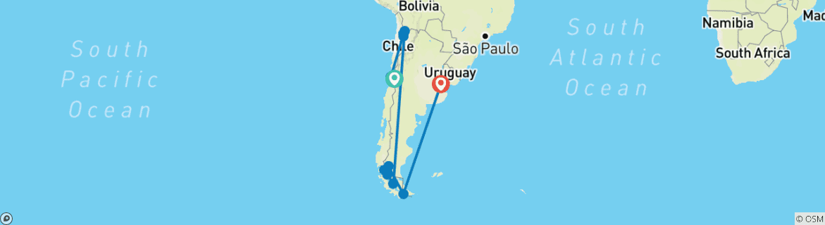 Karte mit der Reiseroute